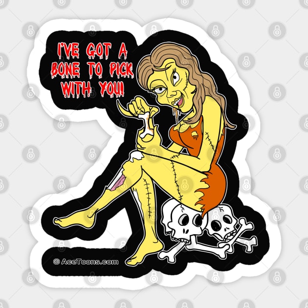 Sexy Zombie Picking Bones Sticker by AceToons